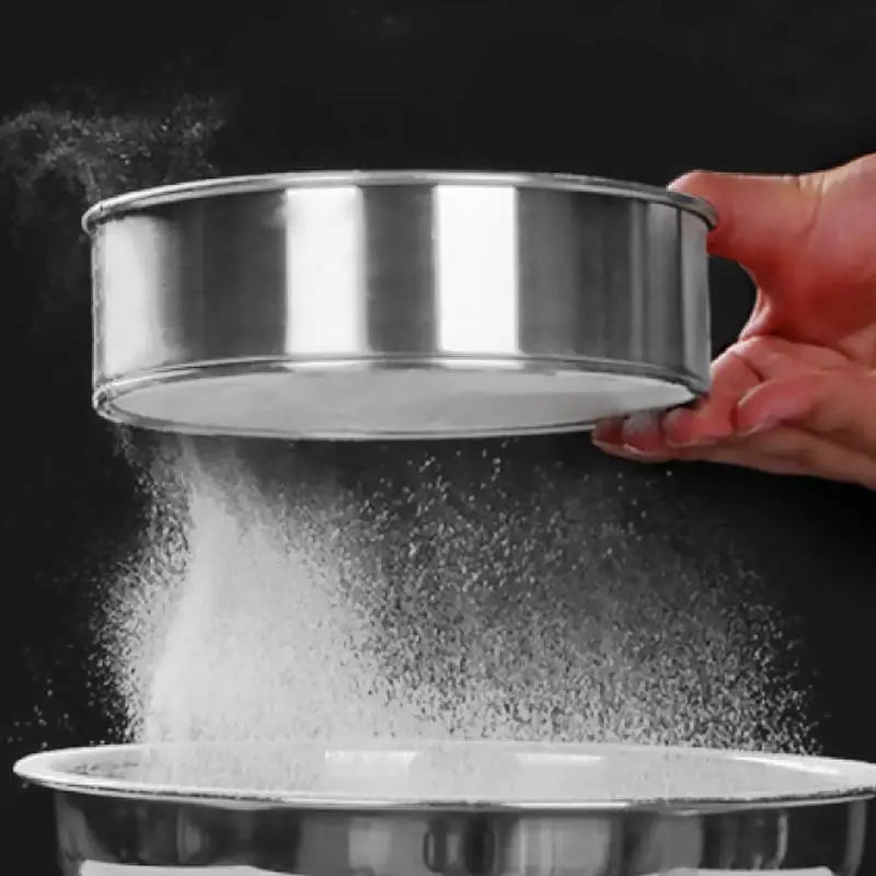 

Stainless Steel Flour Sieve Baking Tool Kitchen Super Fine Round Flour Sugar Powder Sieve Colander Kitchen Tools