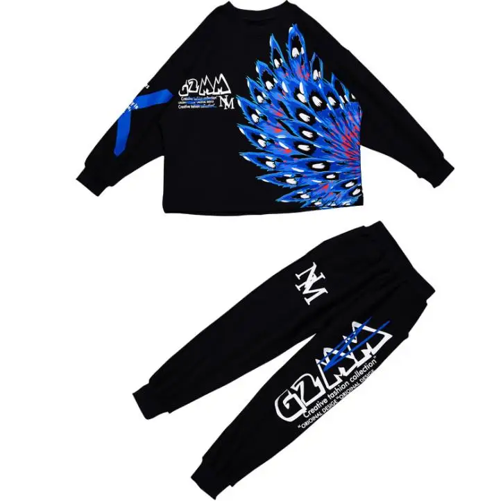 black sets Комплект осенней одежды из 2 предметов для мальчиков, детские весенние костюмы детские толстовки с кисточками и шаровары для 3, 4, 6, 8, 10, 12, 14 лет - Цвет: black sets