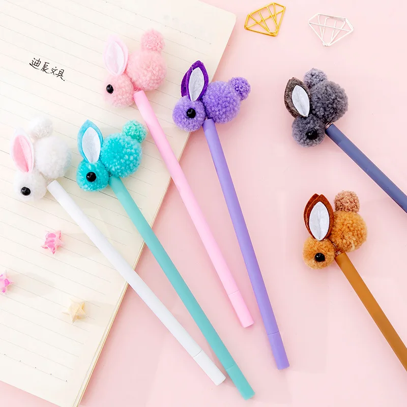 Гелевая ручка Kawaii, Корея, креативная, плюшевая, с ушками кролика, гелевая ручка, милый кролик, ручка для подписи, кавайные канцелярские школьные принадлежности, обратно в школу