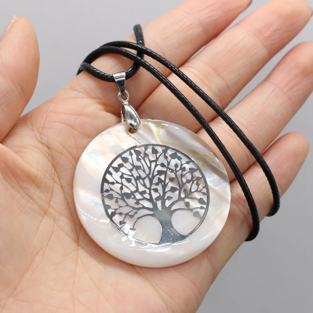 

1Pcs Natural Tree of Life Shell Necklace Round Shape Reiki Heal White Beach Shell Amulet Necklace Jewelry Gift for Women