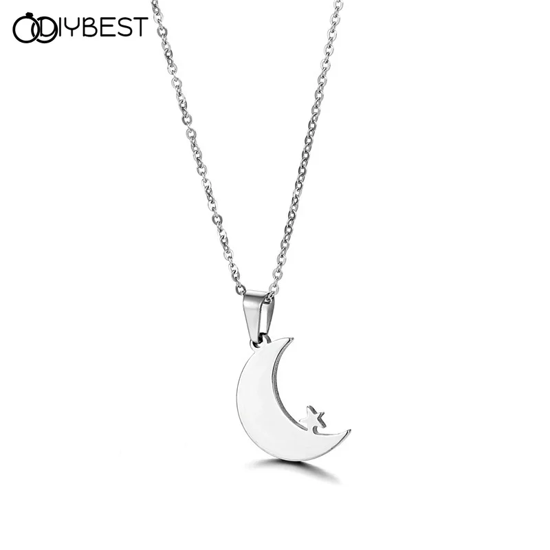 

DIYBEST Stainless Steel Crescent Moon Star Necklaces Men Women Spiritual Islamic Muslim Amulet Pendant Turkish Religious Jewelry