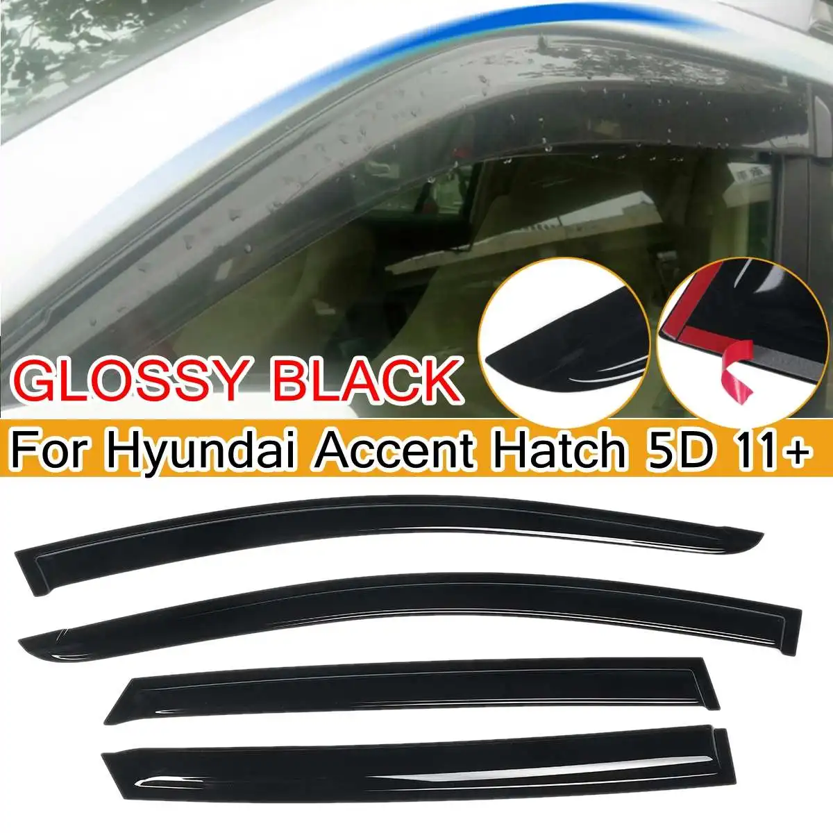 

4PCS Car Window Wind Sun Rain Visor Deflectors For Hyundai Accent RB Hatch 5D 2011+ Sun Rain Guards Window Visor Weather Shield