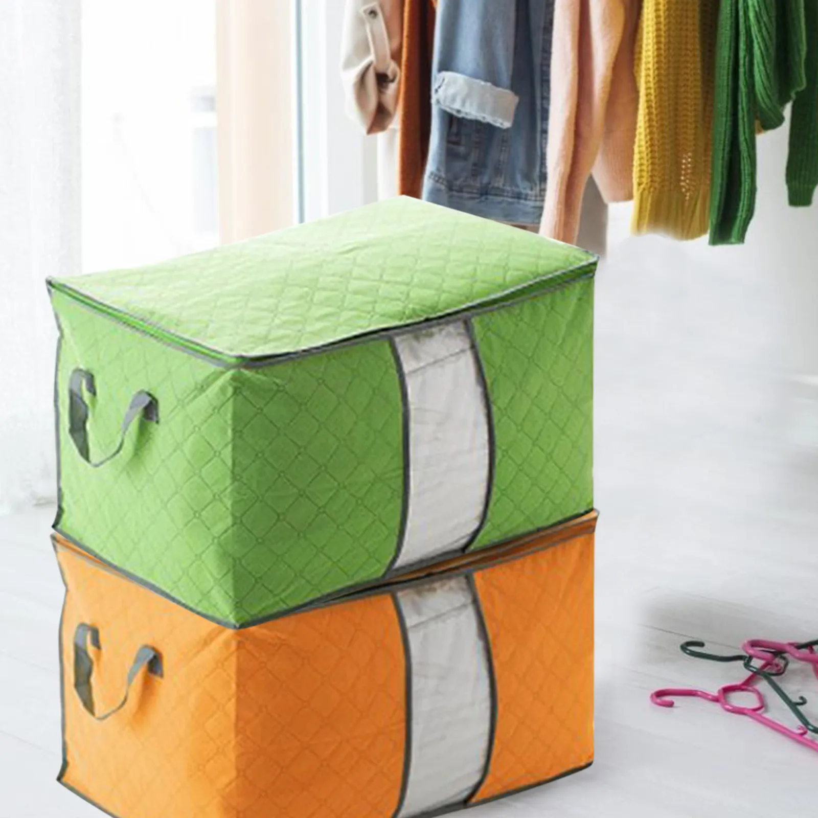 Foldable Closet Storage Bags Organizer Container With Strengthened Handles And Clear Window Quilt Cloth Bins | Дом и сад