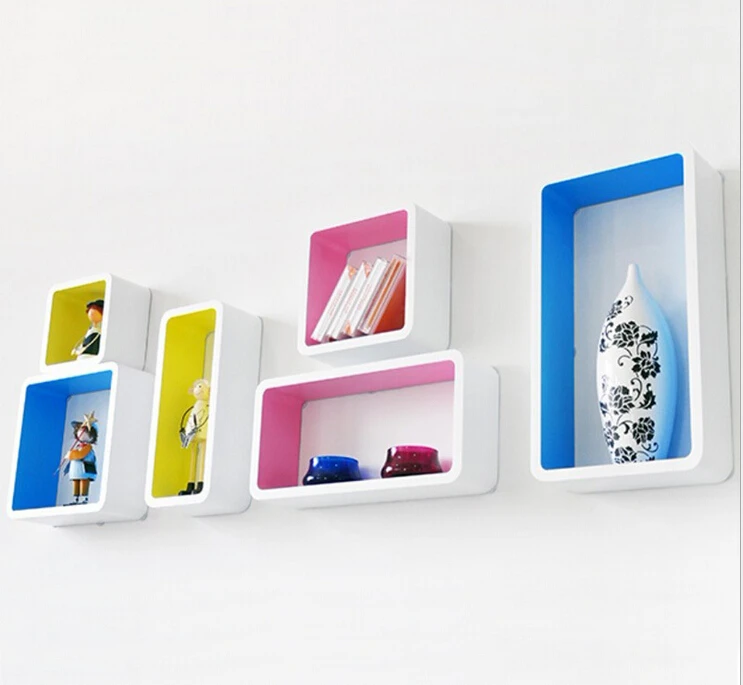 6pieces / lot Decorative Wall Shelves Wood White With Colorful Modern 3D Sticker Korean Shelfs | Дом и сад