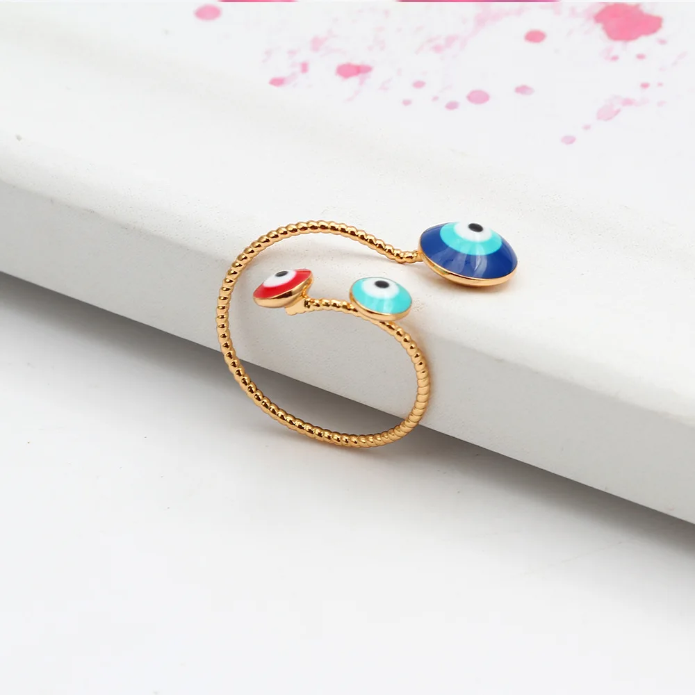 Красочное эмалированное простое массивное позолоченное кольцо сглаза для