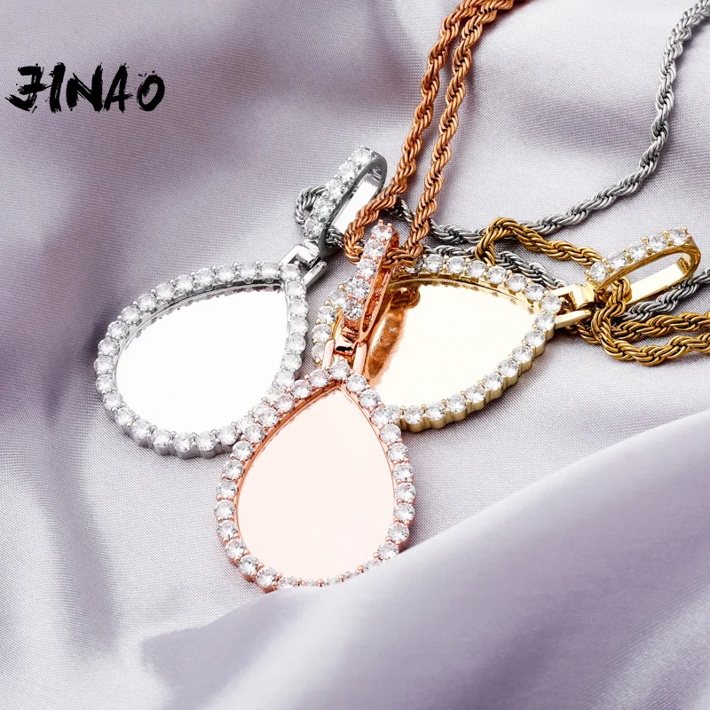 JINAO пользовательские фото каплевидные медаль кулон циркониевый в виде льда стиле