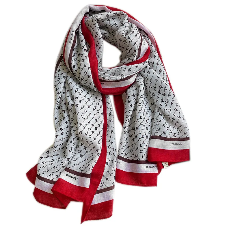 

New Popular Letter Print Women Cotton Scarf Linen Neckerchief Pashmina Winter Hijab Bandana Femme Soft Scarves Shawl Beach Towel