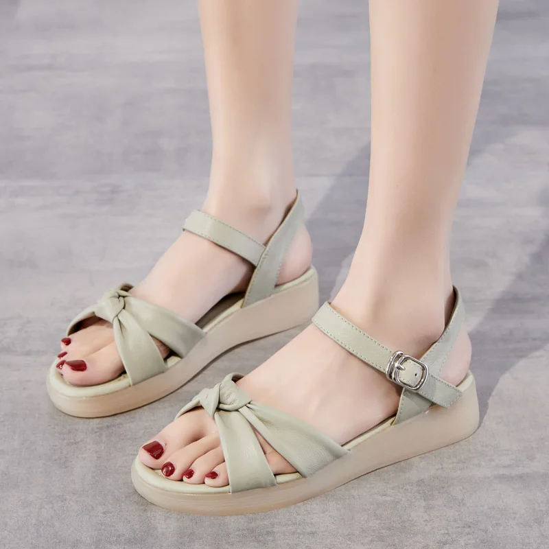 

100% Genuine Leather Shoes Women Sandals Fashion Ladies Summer Holiday Shoes Cow Leather Casual Woman Wedges Sandals A3511