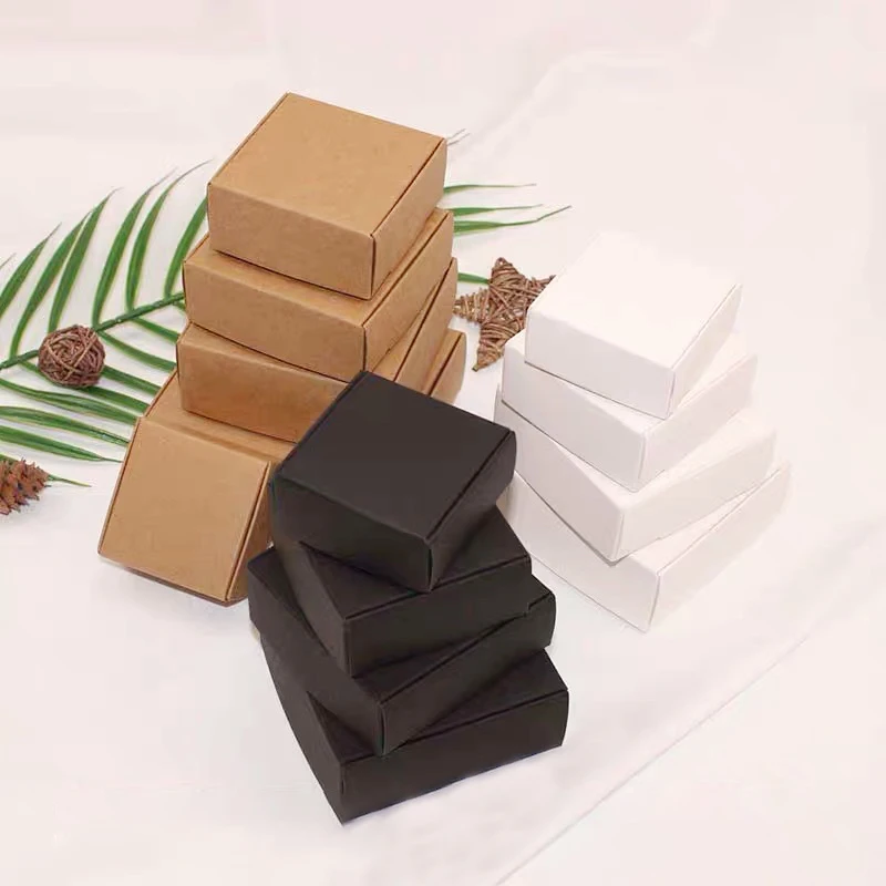 Cajas de Regalo de papel Kraft, pequeñas cajas de cartón, para embalaje de joyería, color blanco, marrón y negro, 10 unidades