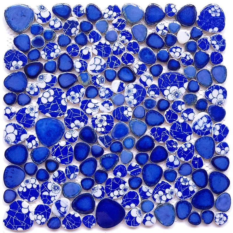 11 шт. сине-белые цветок глазурованного фарфора Керамика мозаичная плитка Ванная