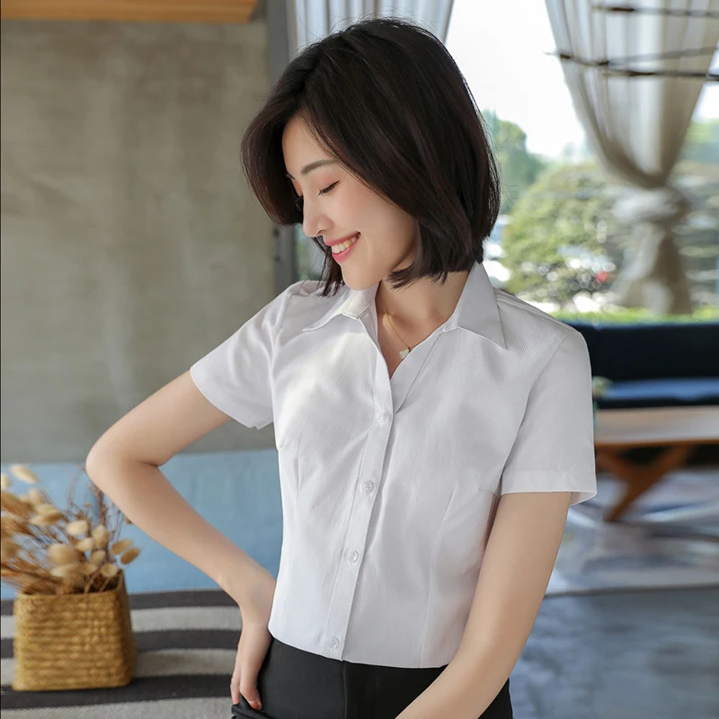 

Shirts Women Spring Summer Chic Korean Style All-match Work Wear High Quality Slim Simple Solid V-Neck Formal Womens Blouses