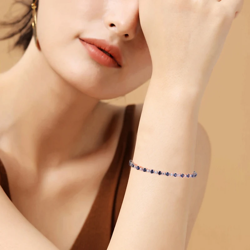 

Bracelet For Women Sparkling Blue Slider Bracelets 925 Sterling Silver Jewelry Femme Pulseira Plata de ley Armband