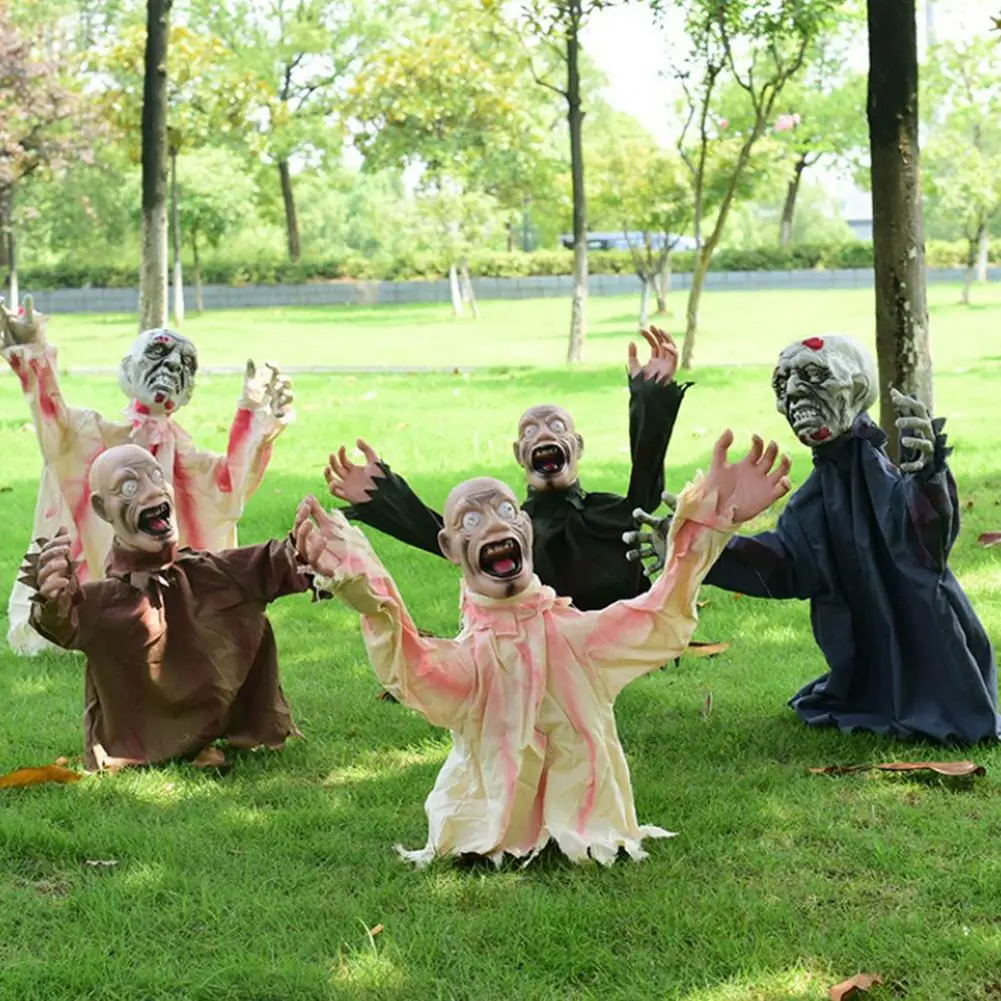 

Halloween Creepy Zombie Lawn Decor Zombie Groundbreaker Scary Halloween Props Movable Zombie with Light Up Glowing Eyes