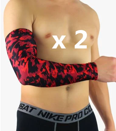 1 pair RED Противоскользящие камуфляжные велосипедные гетры для мужчин и женщин на руку рукава для бега Armguard Фитнес Компрессионные рукава УФ Защита от солнца - Цвет: 1 pair RED