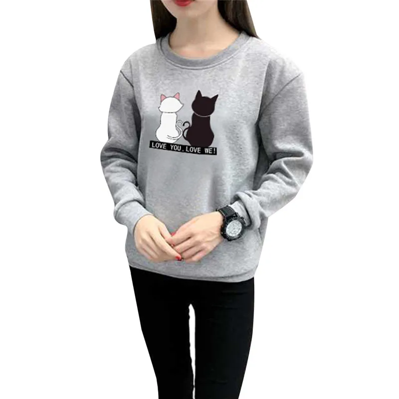 

Womens Students Round Collar Autumn With Velvet Casual Baggy Pullover Large Size