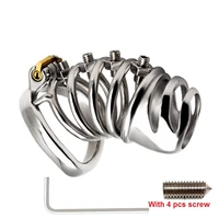 latest screw squeeze version male cock cage with curve penis ring bondage lock stainless steel chastity device adult sex toy f50
