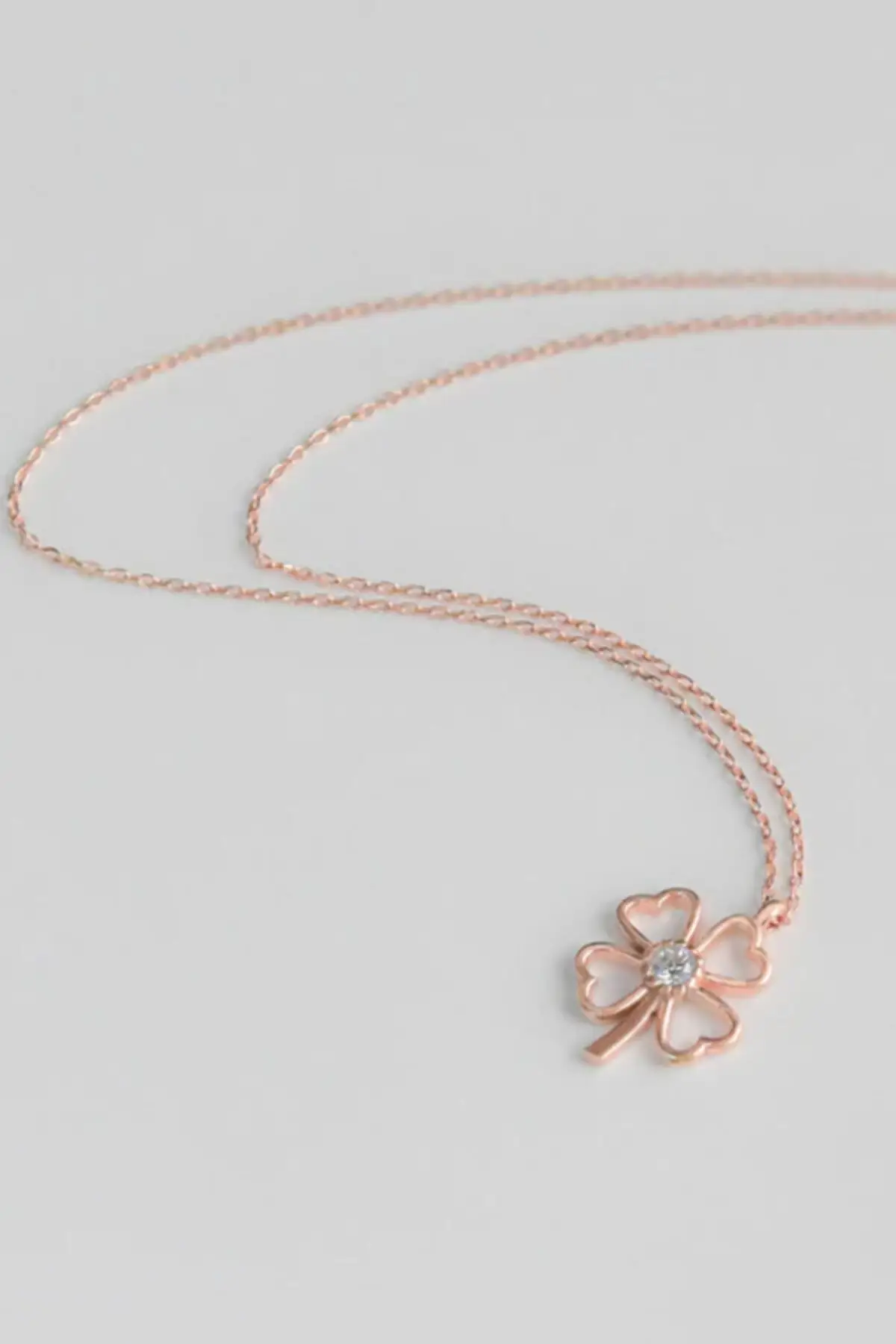 

Women's Single Stone Clover Model Rose Plated 925 Sterling Silver Necklace