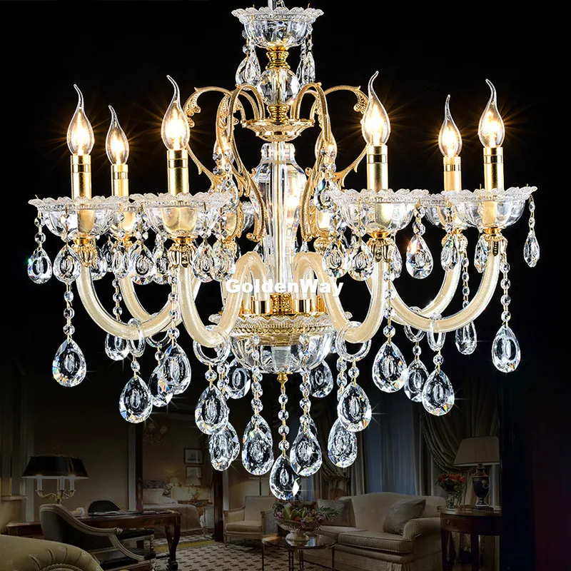 Купи Modern European Crystal Lamp Living Room Luxury Decora Chandelier Restaurant Atmosphere Book Zinc Alloy Golden Color Lighting за 6,958 рублей в магазине AliExpress
