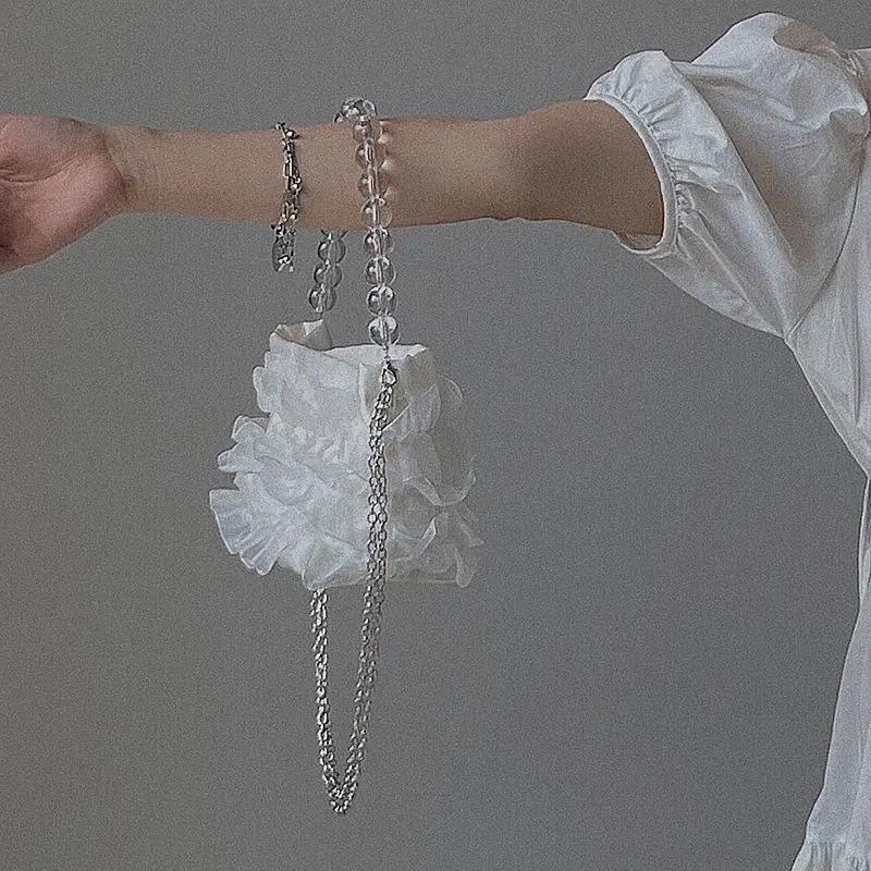 

Elegant Korean Style Lace Bag for Women Messenger Shoulder Small Evening Bag Sweet Pearl Chain INS Bucket Bag Skirt Chic Handbag