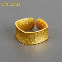 qmcoco silver color square matte geometry rings vintage simple open adjustable handmade ring fashion jewelry woman gifts