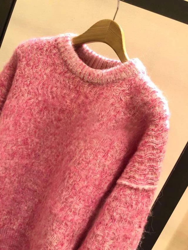

2021 Fall/Winter Falling Shoulder Casual Knitwear Contrast Color Round Neck Pullover Sweater Fashionable All-match