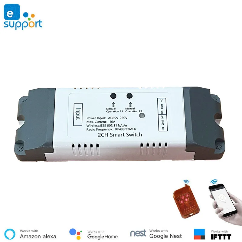 Домашняя система автоматизации 2 wifi реле канала с RF433 пульт дистанционного
