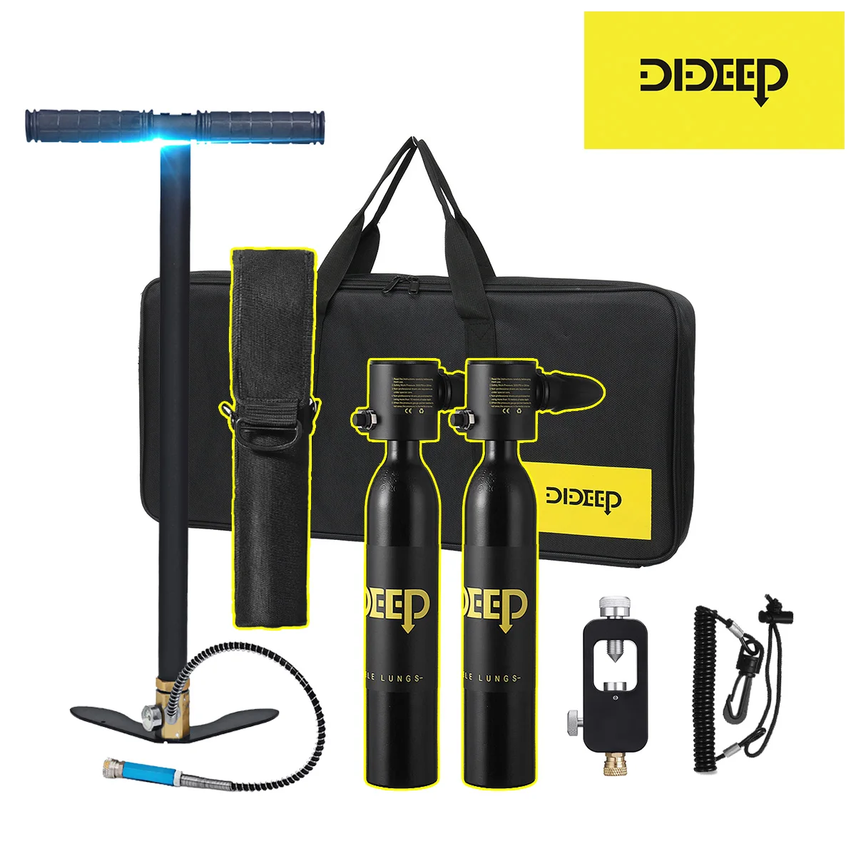 

DIDEEP 0.5L Mini Scuba Diving Tank Oxygen Cylinder Set Respirator Air Tank Hand Pump Snorkeling Breath Diving Equipment Black