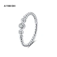 aiyanishi 925 sterling silver wedding 3 stones full eternity band ring for women beads band rings girl party lover ring jewelry