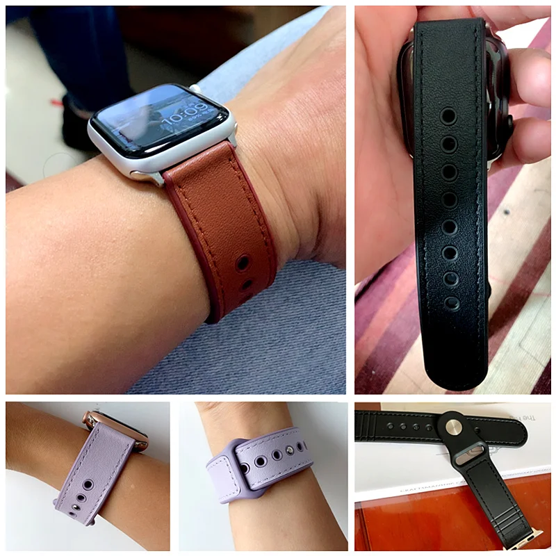Кожаный чехол + Силиконовый ремешок для apple watch band 44 мм 40 Натуральная Кожа наручных