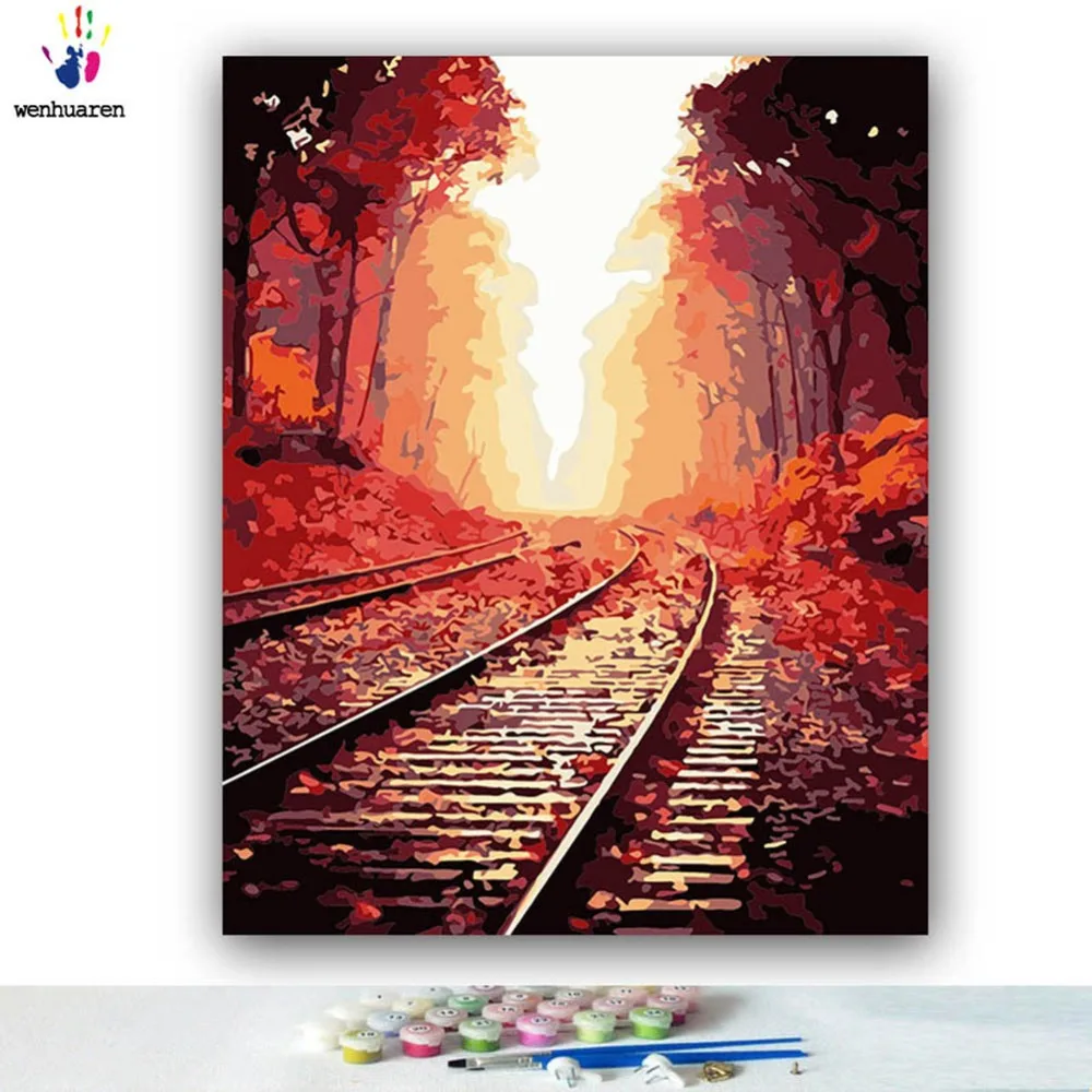 DIY Раскрашивание по номерам Осенние кленовые леса красивая картина красок с