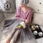 Женский свитер Dabuwawa с V-образным вырезом и помпоном, осенне-зимний вязаный свитер с рукавами-фонариками, женская уличная одежда, Дамский пуловер, DT1DKT024