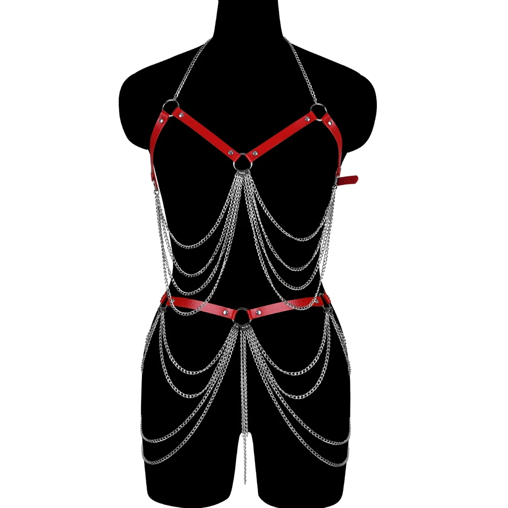 

Кожаное нижнее белье с цепочкой в стиле панк, сексуальные наряды в стиле Харадзюку, праздничное бондажное Бандажное белье, портупея для ног, экзотические аксессуары