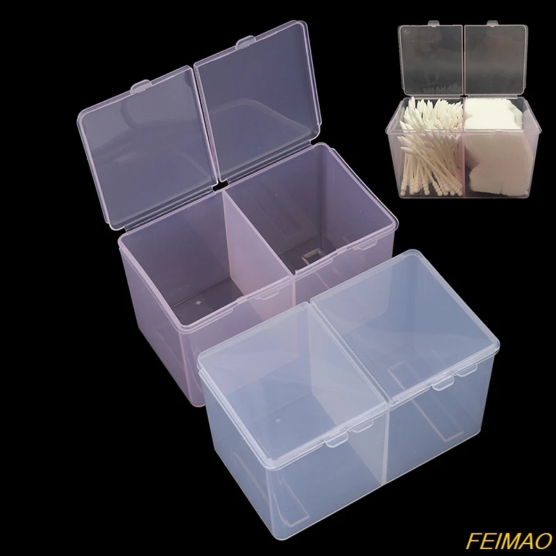 

1Pc Double Grids Transparent Make-up Cotton Storage Case Box Cotton Swab Box