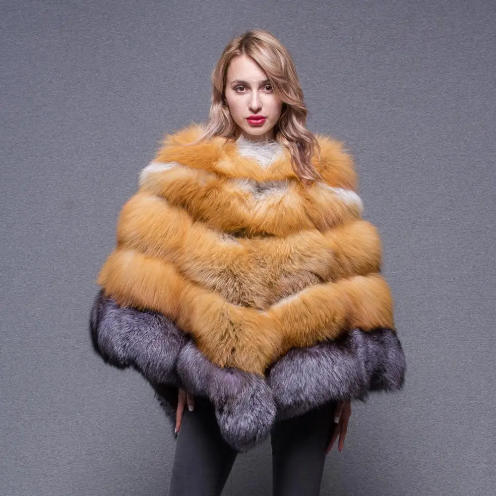 Janefur-abrigo de piel de zorro para mujer, chales gruesos de gran tamaño, gran tamaño, a la moda, invierno, 100%