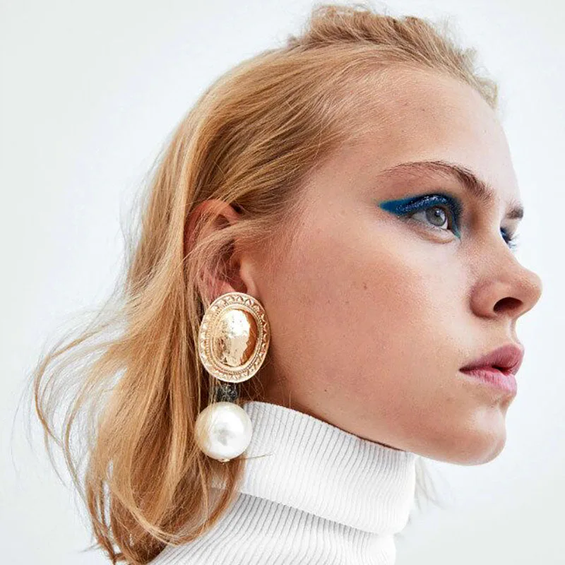 ES1133 новые европейские модная Большая Жемчужина Висячие серьги крупные
