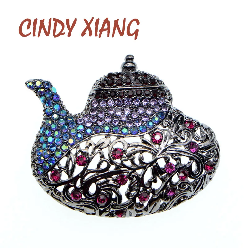 

CINDY XIANG Rhinestone Teapot Brooches For Women Vintage Creative Design Pin 2 Colors Available Fashion Jewelry High Quality