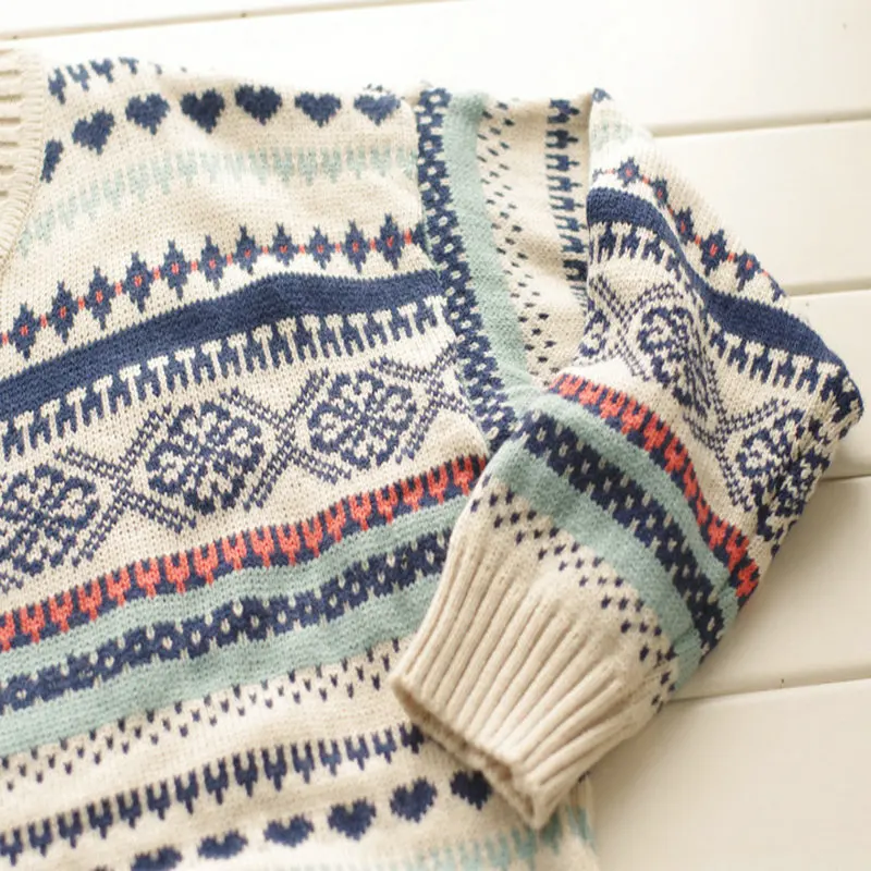 Женский жаккардовый пуловер Свободный в этническом стиле модель XM05 2019 | Женская