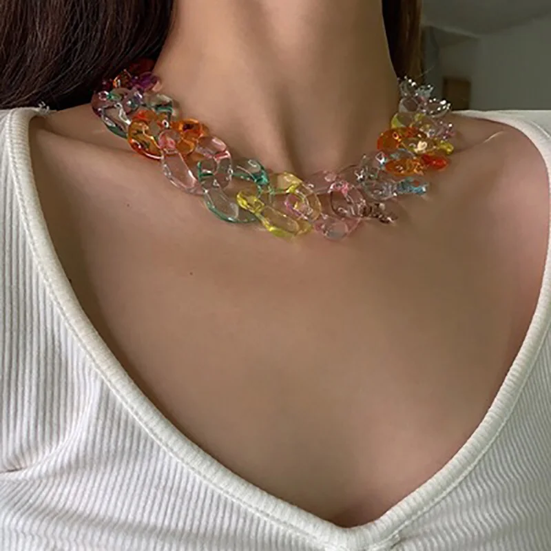 

Vintage Acrylic Colorful Necklaces for Women Fashion Neck Chains Jewelry Punk Hiphop Simple Style Gothic Choker Chain Necklace