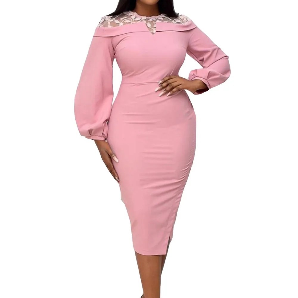 Темно-синее кружевное лоскутное женское платье 2020 лето осень миди облегающее Femme