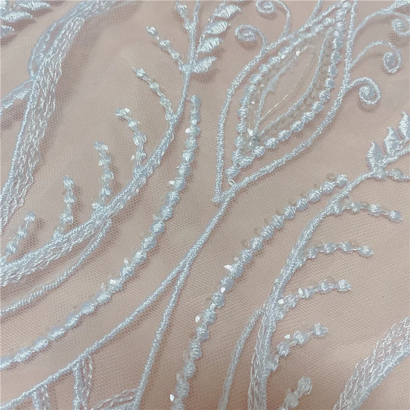 Тюль белого цвета кружевная ткань с вышивкой для рукоделия свадебного платья