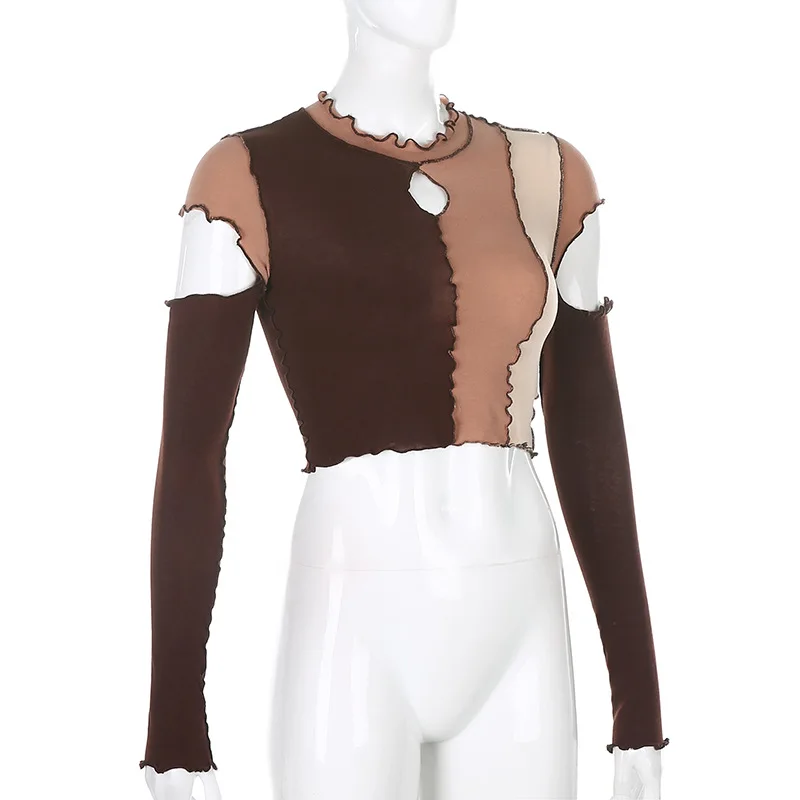 

Women's t-shirts spring and summer Top off white hit color cutout cropped cropped top traf T-shirts harajuku street slim T-shirt