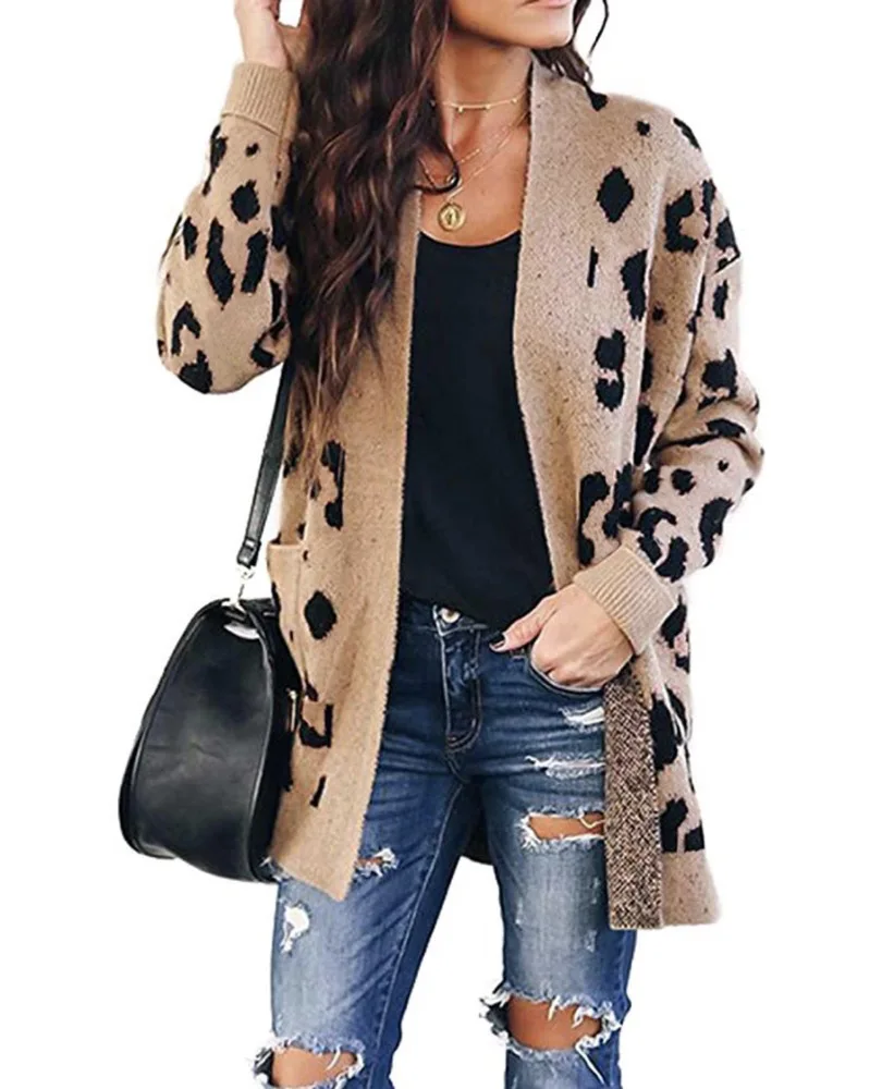 Merry Pretty Leopard осенне-зимние женские повседневные вязаные кардиганы с длинным рукавом, вязаные женские свитера, пальто, модная женская верхняя одежда