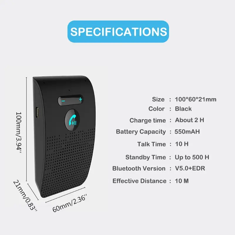 

Автомобильный беспроводной Bluetooth-совместимый комплект громкой связи V5.0