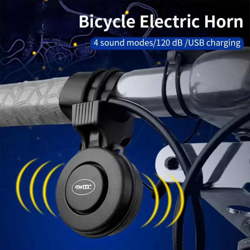 Bicycle Electronic Horn Bell Scooter E-bike MTB Mountain Bike Trumpet Alarm USB Rechargeable Cycling Audio Warning Alert Whistle