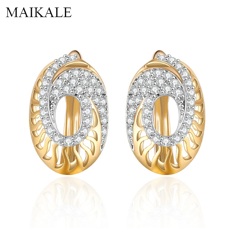 Женские серьги гвоздики с фианитом MAIKALE круглые золотого цвета геометрическим