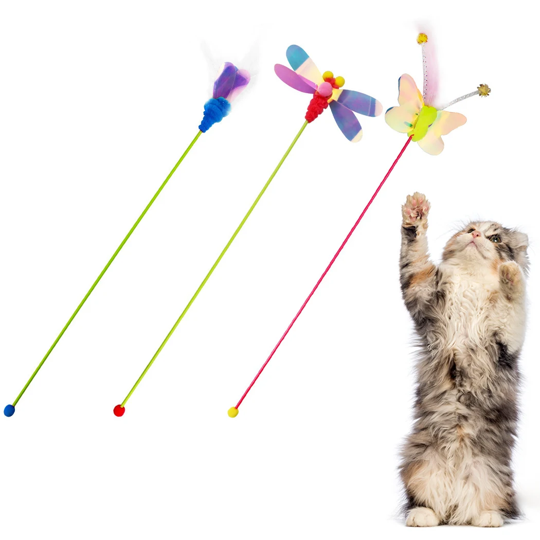 Plastic Pet Cat Toy Cat Wand Funny Dragonfly Carrot Butterfly Wand Cat Catcher Teaser Stick Cat Interactive Toys for Cats Kitten