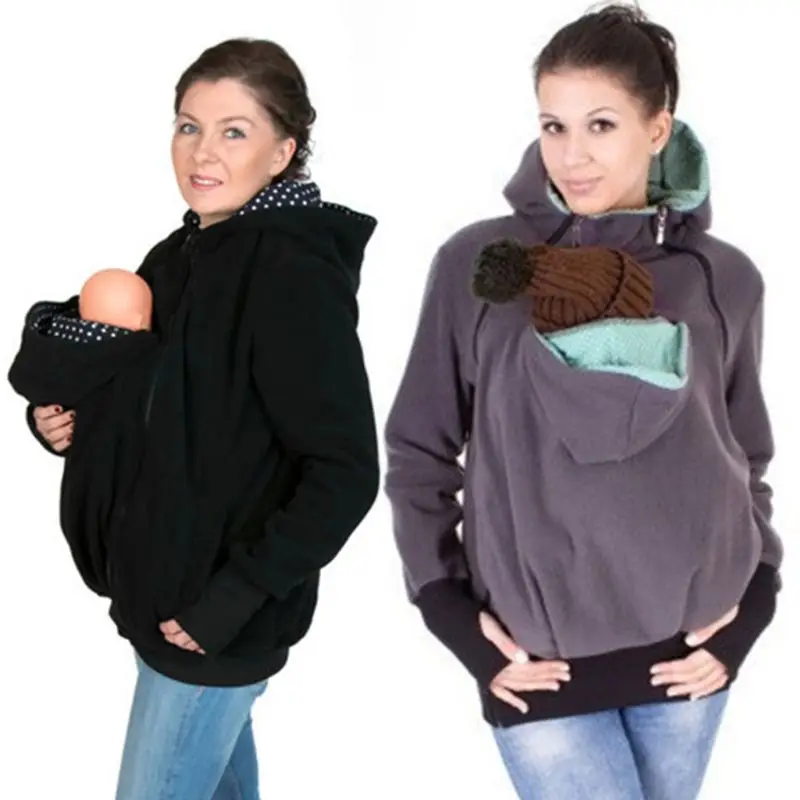 2021 New Hands Free Parenting Child Woman Kangaroo Hoodies with Baby Carrier Winter Pregnant Sweatshirts with Parent Child