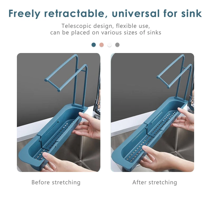 

Telescopic Sink Kitchen Drainer Rack Storage Basket Bag Faucet Holder Adjustable Bathroom Holder Sink Kitchen Accessorie