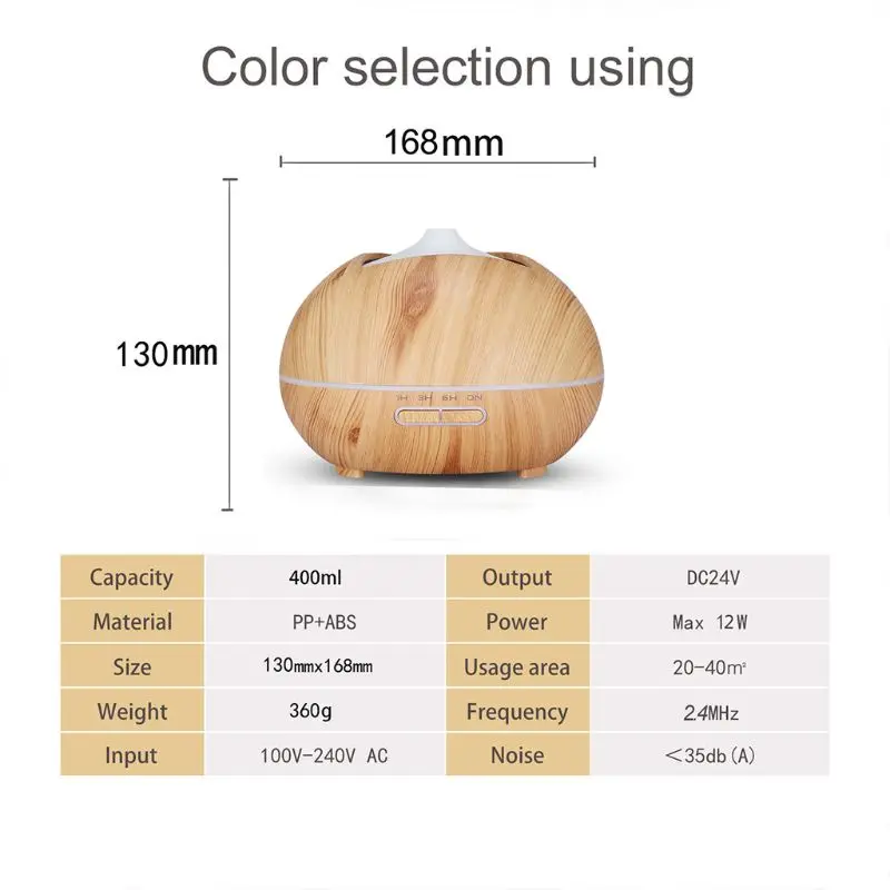 

Wood Grain Humidifier Remote Control Essential Oil Aroma Diffuser Colorful Light A0NC