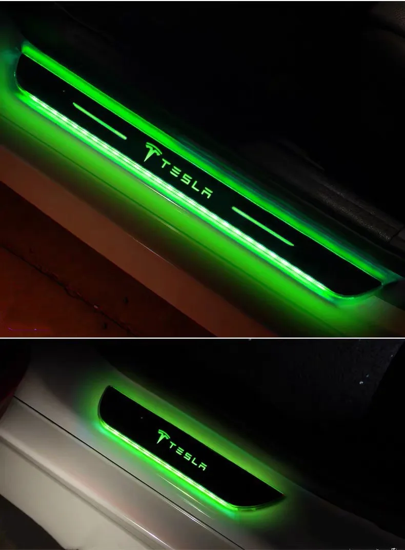 

Osmrk led moving door scuff for Tesla dynamic door sill plate flat lining overlays guards flowing/fixed light